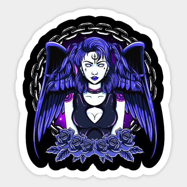 Awesome Gothic Angel Girl Wings & Flowers Sticker by theperfectpresents